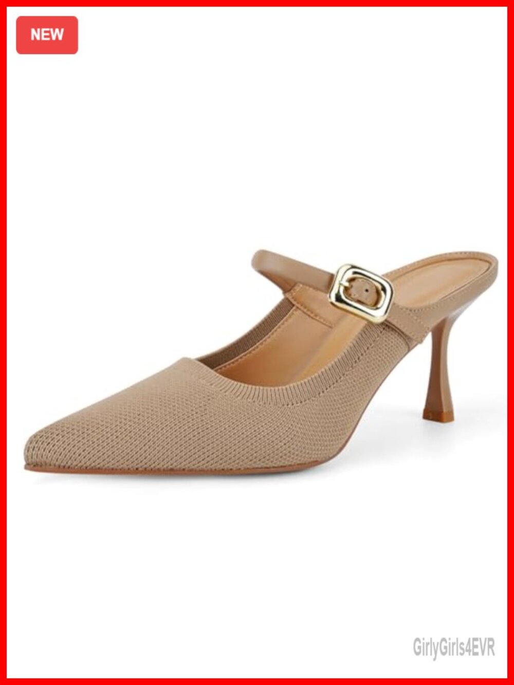 Pointed Toe Heeled Mules Closed Toe Buckle Strap Dress Pumps Knit